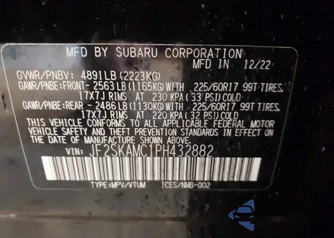 2023 Subaru Forester Wilderness z USA, uszkodzony, nr VIN JF2SKAMC1PH432882